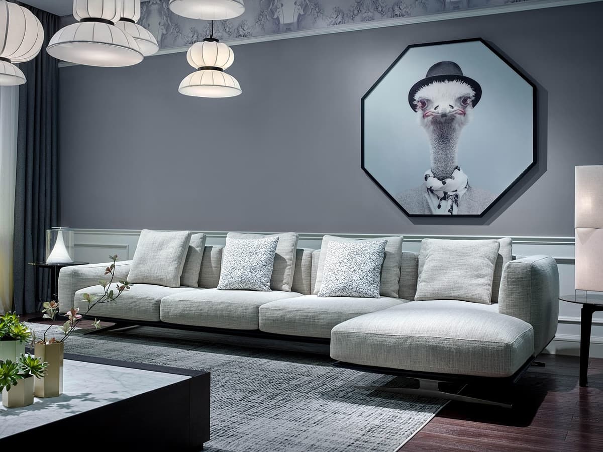 Spotless grey fabric sectional sofa in a modern living room